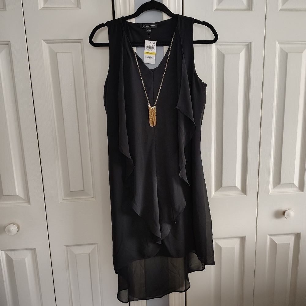 International Concepts INC Black V Neck Ruffle Dress Chiffon MP - Picture 3 of 14